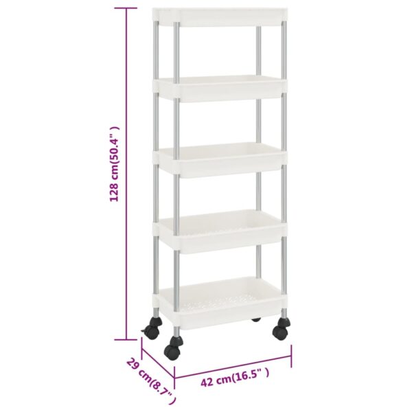 vidaXL 5-Tier Kitchen Trolley White 16.5"x11.4"x50.4" Iron and ABS - Image 7