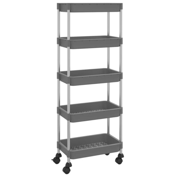 vidaXL 5-Tier Kitchen Trolley Gray 16.5"x11.4"x50.4" Iron and ABS - Image 2