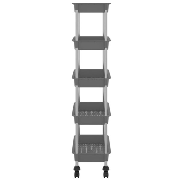 vidaXL 5-Tier Kitchen Trolley Gray 16.5"x11.4"x50.4" Iron and ABS - Image 4