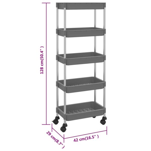 vidaXL 5-Tier Kitchen Trolley Gray 16.5"x11.4"x50.4" Iron and ABS - Image 7