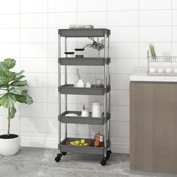 vidaXL 5-Tier Kitchen Trolley Gray 16.5"x11.4"x50.4" Iron and ABS