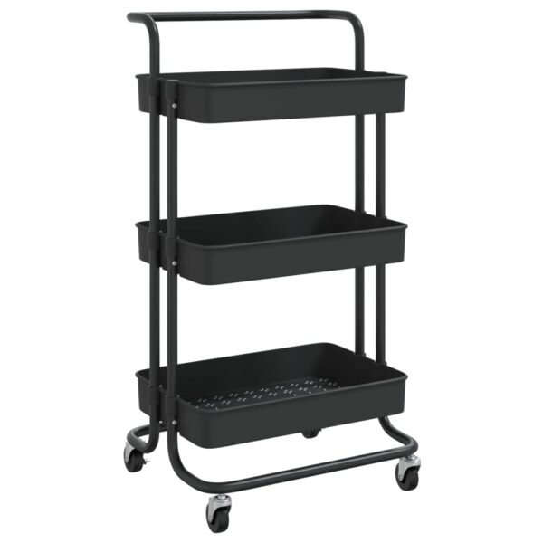 vidaXL 3-Tier Kitchen Trolley Black 16.5"x13.8"x33.5" Iron and ABS - Image 2