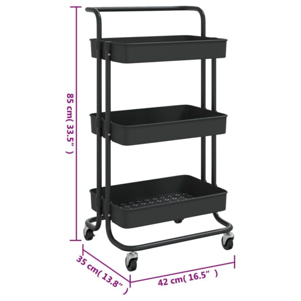 vidaXL 3-Tier Kitchen Trolley Black 16.5"x13.8"x33.5" Iron and ABS - Image 7