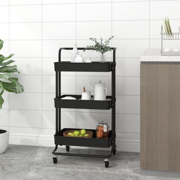 vidaXL 3-Tier Kitchen Trolley Black 16.5"x13.8"x33.5" Iron and ABS