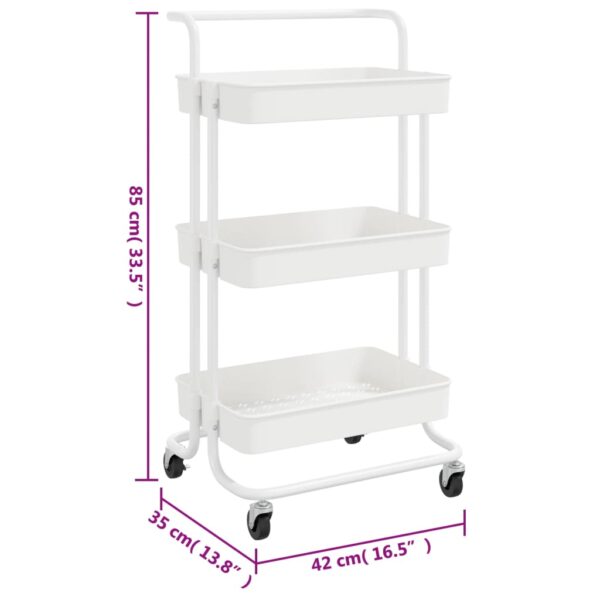 vidaXL 3-Tier Kitchen Trolley White 16.5"x13.8"x33.5" Iron and ABS - Image 7