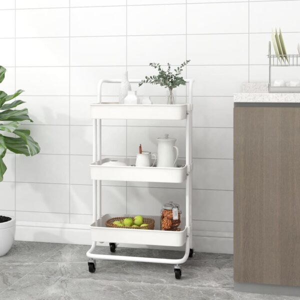 vidaXL 3-Tier Kitchen Trolley White 16.5"x13.8"x33.5" Iron and ABS