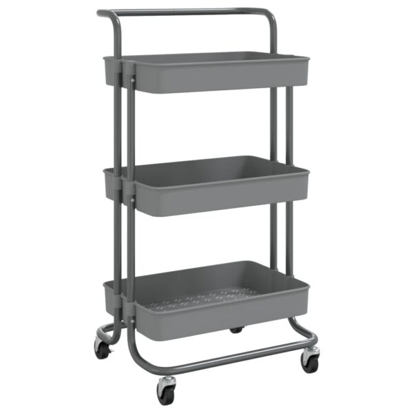 vidaXL 3-Tier Kitchen Trolley Gray 16.5"x13.8"x33.5" Iron and ABS - Image 2