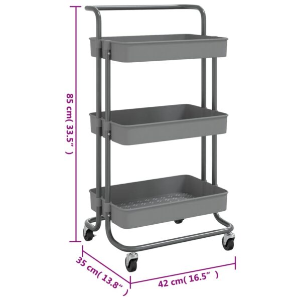 vidaXL 3-Tier Kitchen Trolley Gray 16.5"x13.8"x33.5" Iron and ABS - Image 7