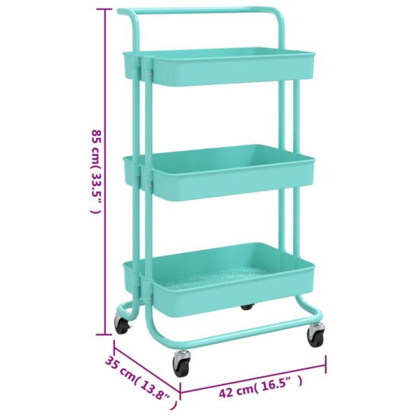 vidaXL 3-Tier Kitchen Trolley Turquoise 16.5"x13.8"x33.5" Iron and ABS - Image 7