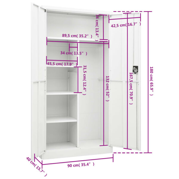 vidaXL Locker Cabinet White 35.4"x15.7"x70.9" Steel - Image 8