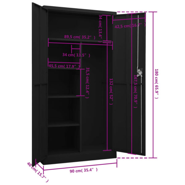 vidaXL Locker Cabinet Black 35.4"x15.7"x70.9" Steel - Image 8