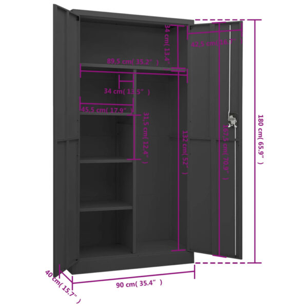 vidaXL Locker Cabinet Anthracite 35.4"x15.7"x70.9" Steel - Image 8