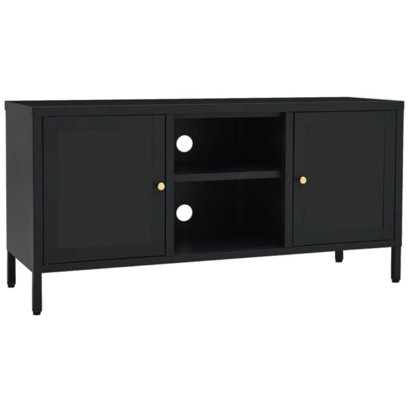 vidaXL TV Stand Black 41.3"x13.8"x20.5" Steel and Glass - Image 2