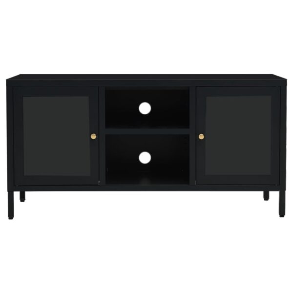 vidaXL TV Stand Black 41.3"x13.8"x20.5" Steel and Glass - Image 3