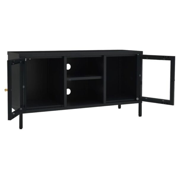 vidaXL TV Stand Black 41.3"x13.8"x20.5" Steel and Glass - Image 6