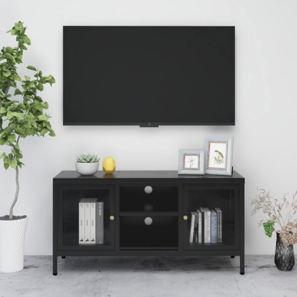 vidaXL TV Stand Black 41.3"x13.8"x20.5" Steel and Glass