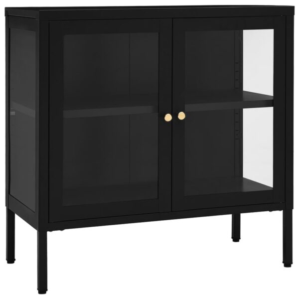 vidaXL Sideboard Black 27.6"x13.8"x27.6" Steel and Glass - Image 2