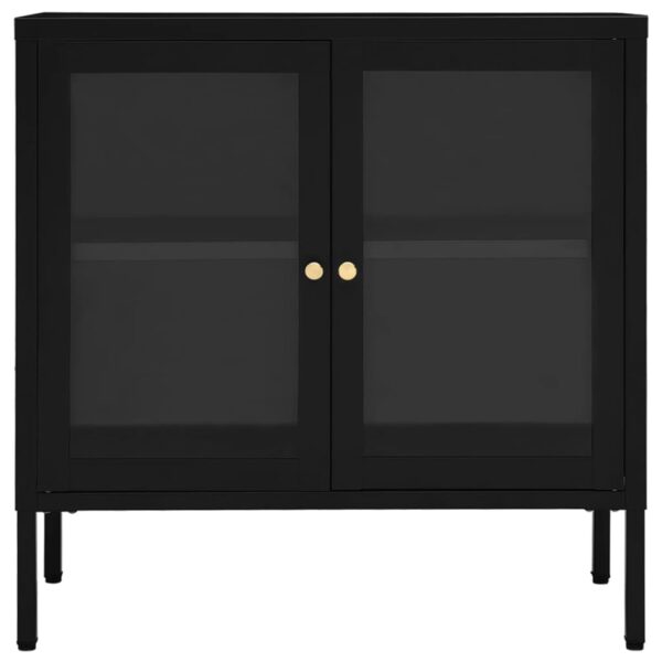 vidaXL Sideboard Black 27.6"x13.8"x27.6" Steel and Glass - Image 3