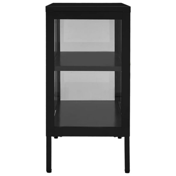 vidaXL Sideboard Black 27.6"x13.8"x27.6" Steel and Glass - Image 4