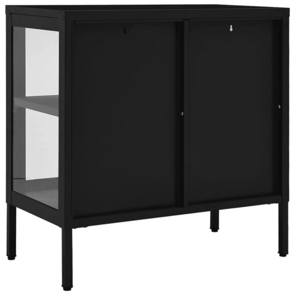 vidaXL Sideboard Black 27.6"x13.8"x27.6" Steel and Glass - Image 5