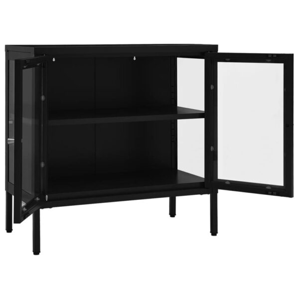 vidaXL Sideboard Black 27.6"x13.8"x27.6" Steel and Glass - Image 6