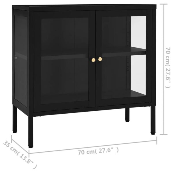 vidaXL Sideboard Black 27.6"x13.8"x27.6" Steel and Glass - Image 10