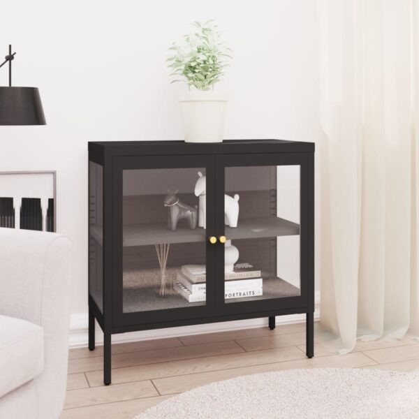 vidaXL Sideboard Black 27.6"x13.8"x27.6" Steel and Glass