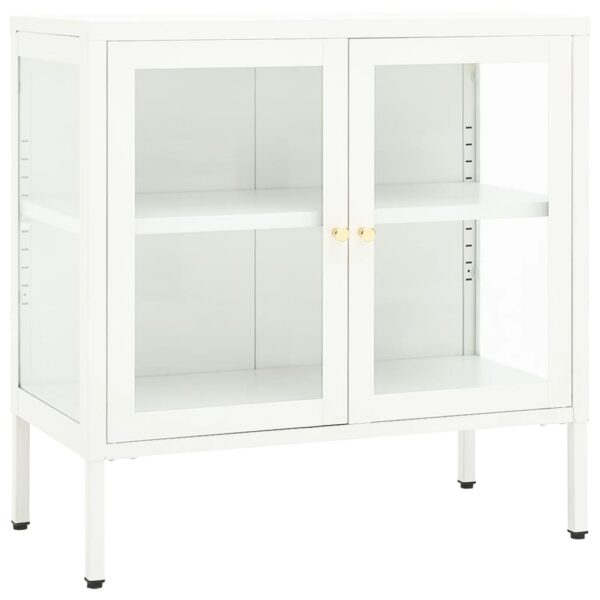 vidaXL Sideboard White 27.6"x13.8"x27.6" Steel and Glass - Image 2