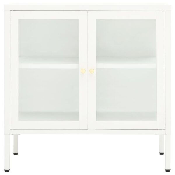 vidaXL Sideboard White 27.6"x13.8"x27.6" Steel and Glass - Image 3