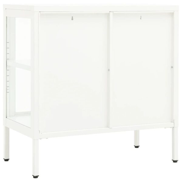 vidaXL Sideboard White 27.6"x13.8"x27.6" Steel and Glass - Image 5