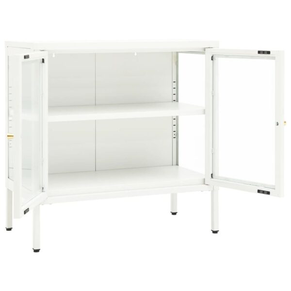 vidaXL Sideboard White 27.6"x13.8"x27.6" Steel and Glass - Image 6