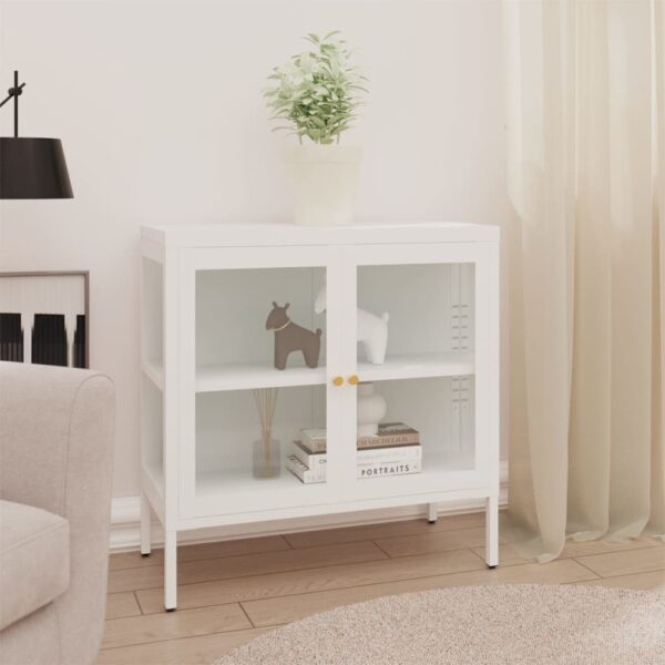 vidaXL Sideboard White 27.6"x13.8"x27.6" Steel and Glass