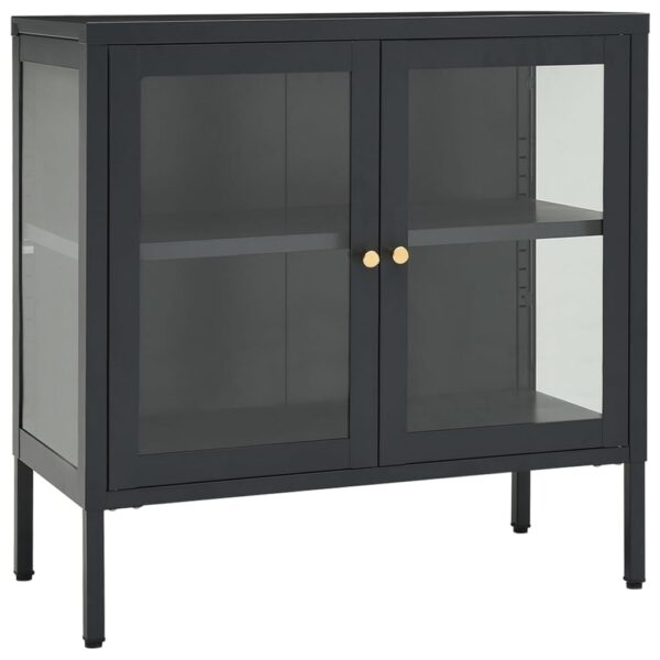 vidaXL Sideboard Anthracite 27.6"x13.8"x27.6" Steel and Glass - Image 2