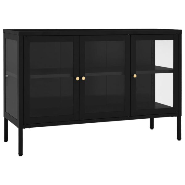 vidaXL Sideboard Black 41.3"x13.8"x27.6" Steel and Glass - Image 2