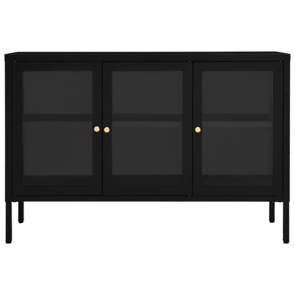 vidaXL Sideboard Black 41.3"x13.8"x27.6" Steel and Glass - Image 3