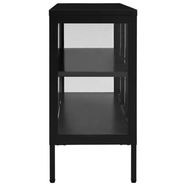 vidaXL Sideboard Black 41.3"x13.8"x27.6" Steel and Glass - Image 4