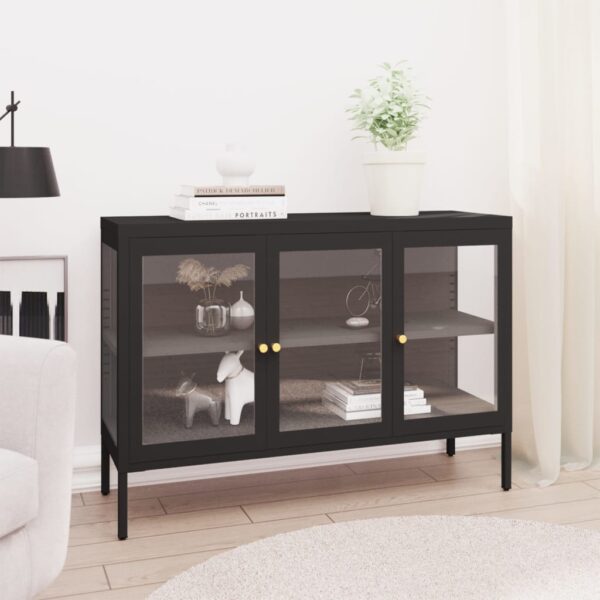 vidaXL Sideboard Black 41.3"x13.8"x27.6" Steel and Glass