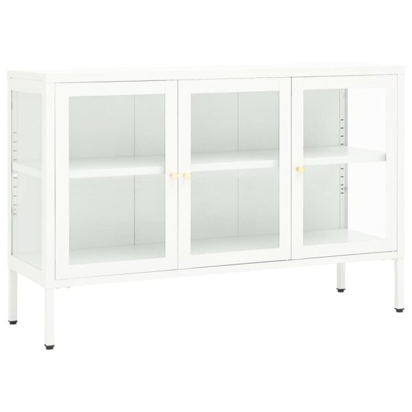 vidaXL Sideboard White 41.3"x13.8"x27.6" Steel and Glass - Image 2