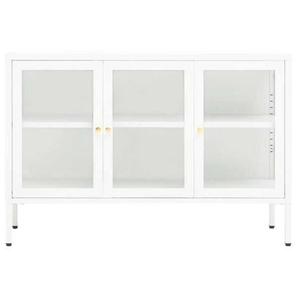 vidaXL Sideboard White 41.3"x13.8"x27.6" Steel and Glass - Image 3