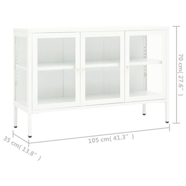 vidaXL Sideboard White 41.3"x13.8"x27.6" Steel and Glass - Image 10