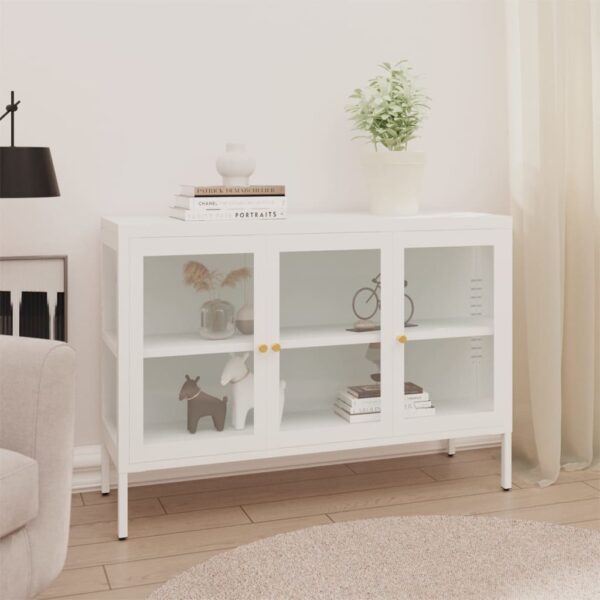 vidaXL Sideboard White 41.3"x13.8"x27.6" Steel and Glass