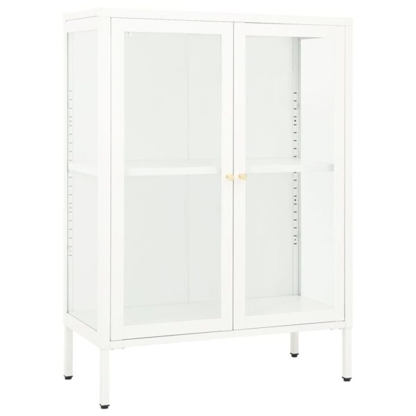 vidaXL Sideboard White 29.5"x13.8"x41.3" Steel and Glass - Image 2