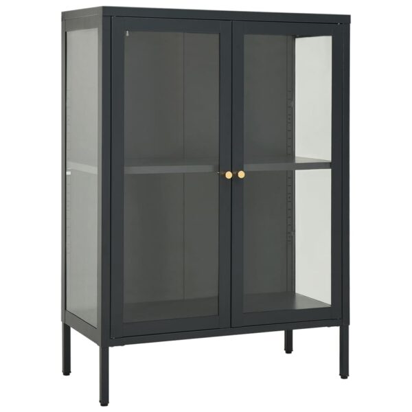 vidaXL Sideboard Anthracite 29.5"x13.8"x41.3" Steel and Glass - Image 2