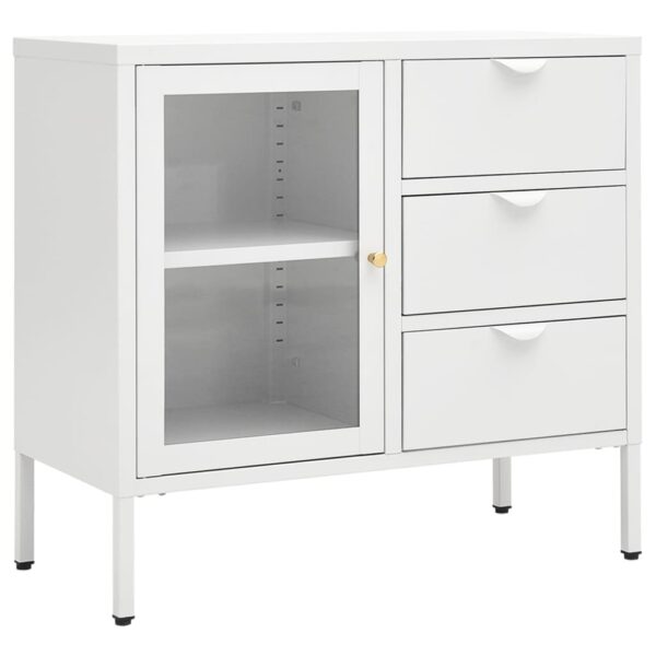 vidaXL Sideboard White 29.5"x13.8"x27.6" Steel and Tempered Glass - Image 2