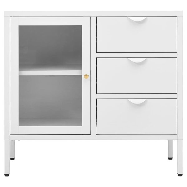 vidaXL Sideboard White 29.5"x13.8"x27.6" Steel and Tempered Glass - Image 3