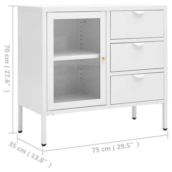 vidaXL Sideboard White 29.5"x13.8"x27.6" Steel and Tempered Glass - Image 11