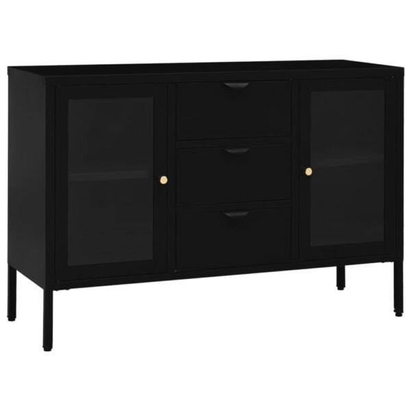 vidaXL Sideboard Black 41.3"x13.8"x27.6" Steel and Tempered Glass - Image 2