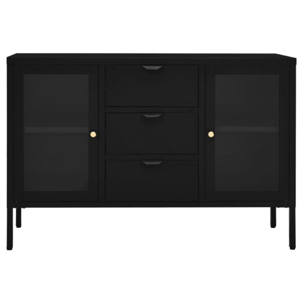 vidaXL Sideboard Black 41.3"x13.8"x27.6" Steel and Tempered Glass - Image 3