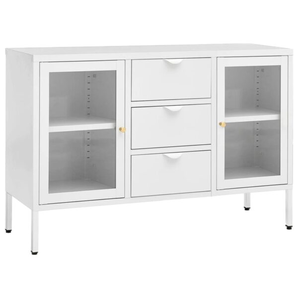 vidaXL Sideboard White 41.3"x13.8"x27.6" Steel and Tempered Glass - Image 2