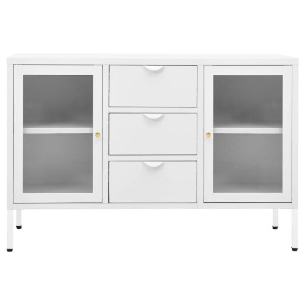 vidaXL Sideboard White 41.3"x13.8"x27.6" Steel and Tempered Glass - Image 3